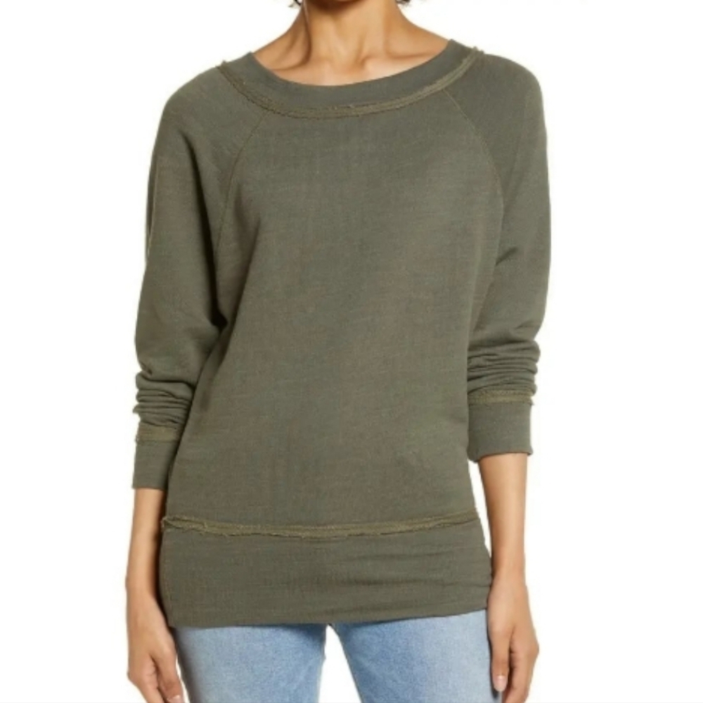 Caslon Pullover Top Athletic Goblincore Casual Layer Hike Womens XS Cotton Olive